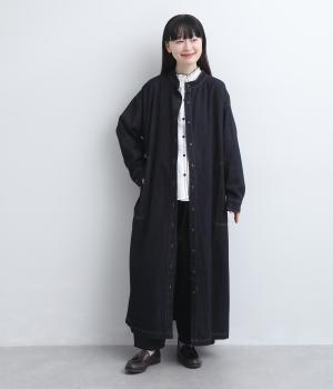 柔らかデニム　ビックポケットワンピース風ジャケット（ワンウォッシュ・F）