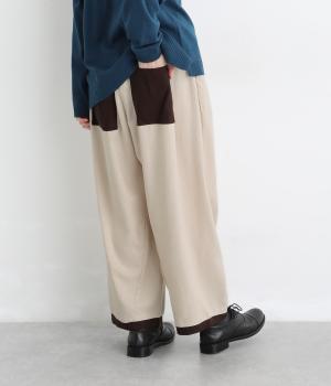 コットンリネン　タック入りパンツ（ナチュラル×バーガンディ・F）