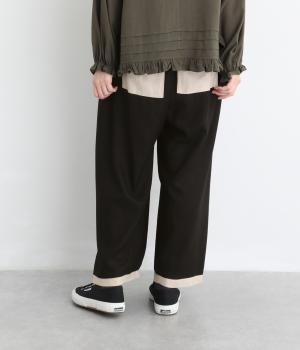 コットンリネン　タック入りパンツ（ブラック×ナチュラル・F）