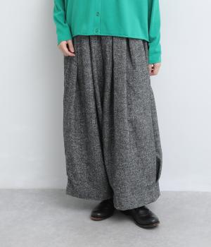 ウール混ネップ　太めパンツ（ブラック・F）