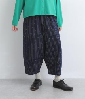 刺繍デニム　サルエルパンツ（ストライプ森刺繍・F）