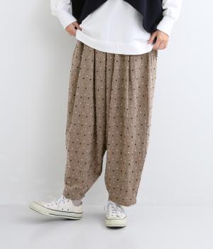 カラフルドットジャカード　ダボットパンツ(ダークベージュ-F)