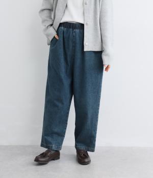 切り替えデニム　テーパードパンツ（ブルー系・F）