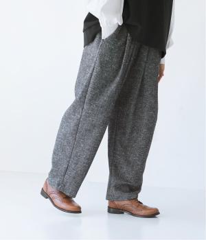 ウール混ネップ　テーパードパンツ(ブラック-F)