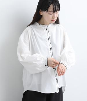 コットン　ステッチ入りシャツ（ホワイト・F）