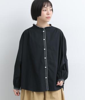 コットン　ステッチ入りシャツ（ブラック・F）