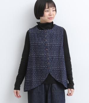 刺繍デニム　ラウンドベスト（ステッチ刺繍・F）