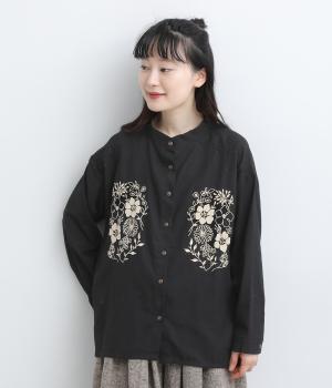 デザイン刺繍入りシャツ（ブラック・F）