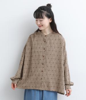 カラフルドットジャカード　ギャザー入りシャツ（ダークベージュ・F）