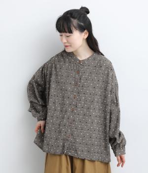 カラフルドットジャカード　ギャザー入りシャツ（ブラック・F）