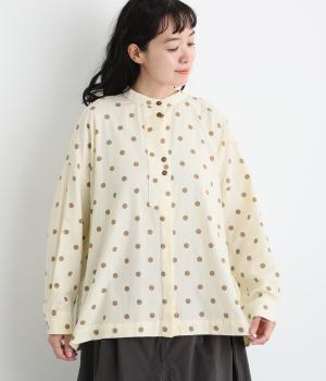 微起毛やわらかドット　スタンドシャツ（ホワイト・F）