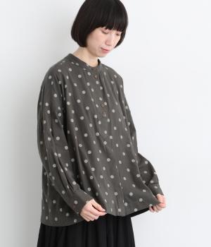 微起毛やわらかドット　スタンドシャツ（チャコール・F）