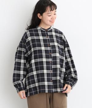 ワイドチェック　ふんわり袖シャツ（ダークネイビー・F）