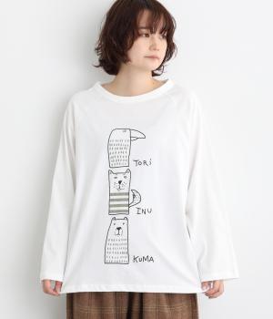 アニマルフレンズ　プリントラグランTシャツ（ホワイト・F）
