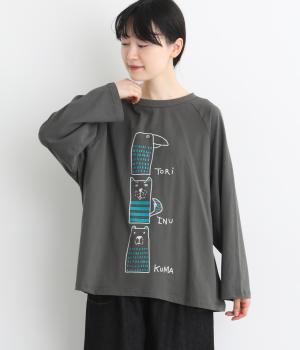 アニマルフレンズ　プリントラグランTシャツ（チャコール・F）