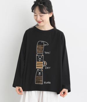 アニマルフレンズ　プリントラグランTシャツ（ブラック・F）