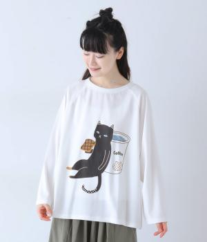 CAT a break プリントラグランTシャツ（ホワイト・F）