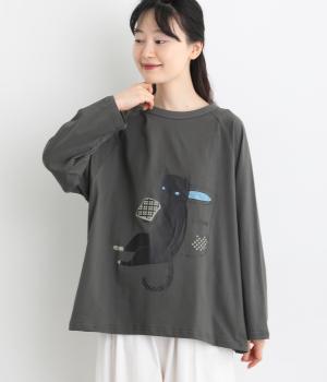 CAT a break プリントラグランTシャツ（チャコール・F）