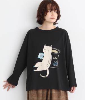 CAT a break プリントラグランTシャツ（ブラック・F）