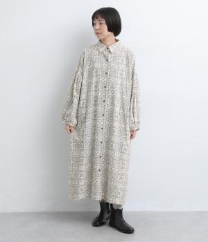 バンダナ柄　袖バルーンワンピース（ナチュラル・F）