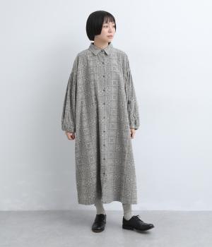 バンダナ柄　袖バルーンワンピース（ライトグレー・F）