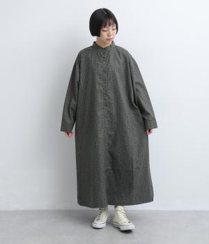 チェックドットプリント　ロングワンピース（ブラック系・F）
