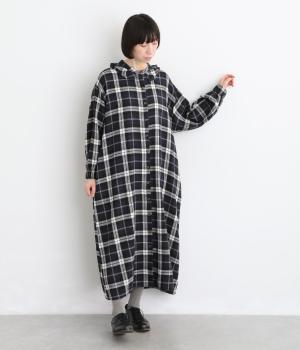 ワイドチェック　フリルカラーワンピース（ダークネイビー・F）
