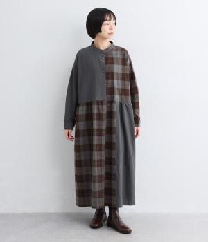 チェック切り替えワンピース（チャコール・F）