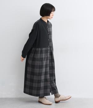 チェック切り替えワンピース（ブラック・F）
