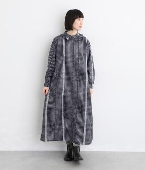 チェック×ドット　フリルカラーワンピース