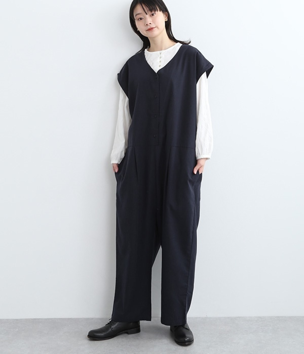 Vネックコンビネゾン(ネイビー-ONESIZE)