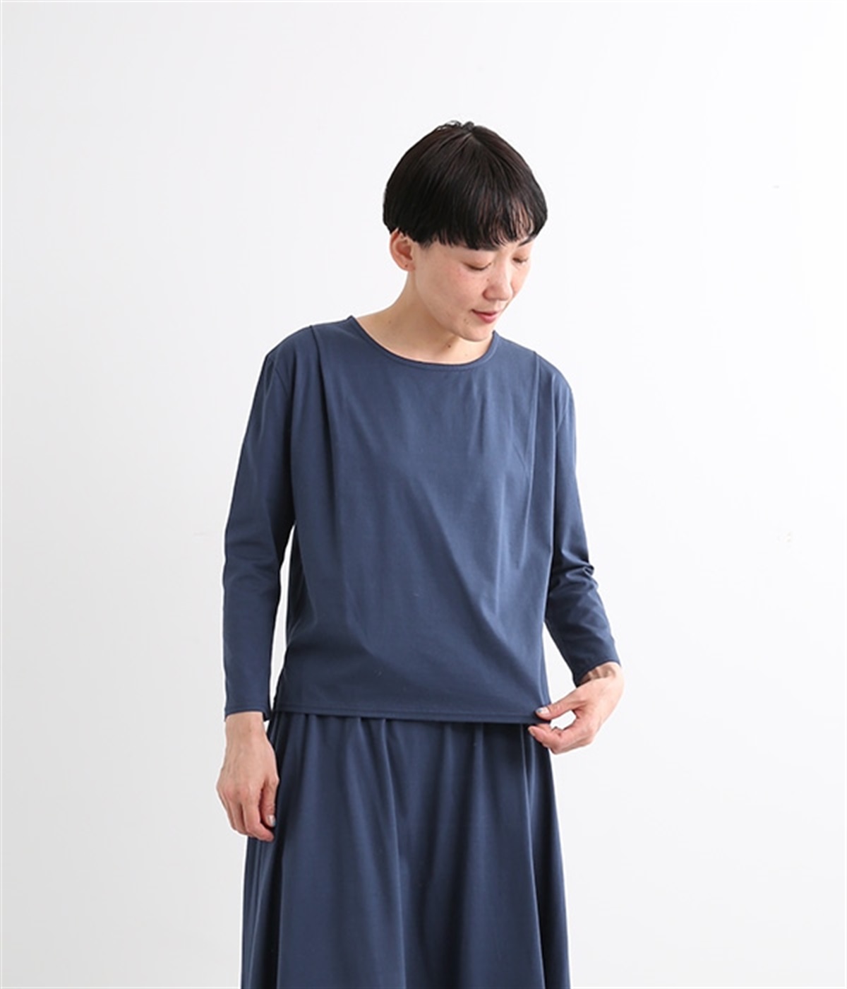 コットンシルケット天竺プルオーバー(ネイビー-1)