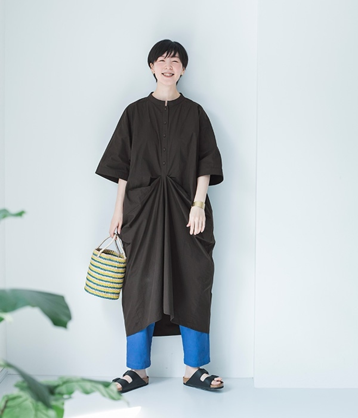 ナチュラルコットンタックワンピース(スミクロ-ONESIZE)