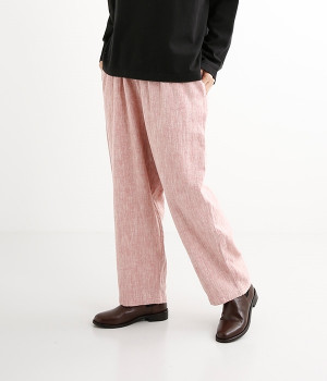 ラミーコットンヘリンボーン スラウチもんぺパンツ(ピンク-1)