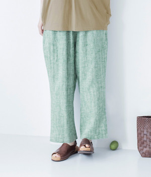 ラミーコットンヘリンボーン スラウチもんぺパンツ(グリーン-1)