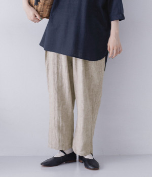 ラミーコットンヘリンボーン スラウチもんぺパンツ(グレージュ-1)