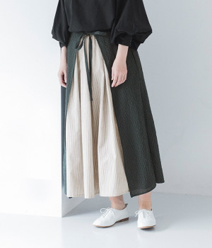 2WAYラップスカート(グリーン×ナチュラル-ONESIZE)