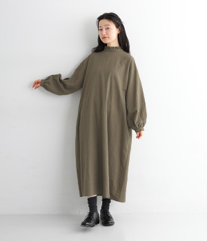 コットンリネン　フリル襟2WAYワンピース(カーキ-ONESIZE)