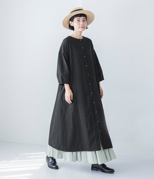 リネンコットン 2WAYレースワンピース(ブラック-ONESIZE)
