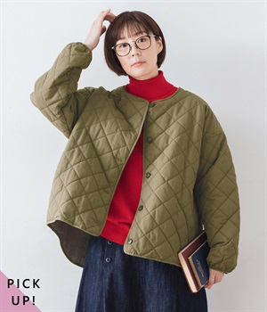 リバーシブルキルティングジャケット(カーキ-ONESIZE)