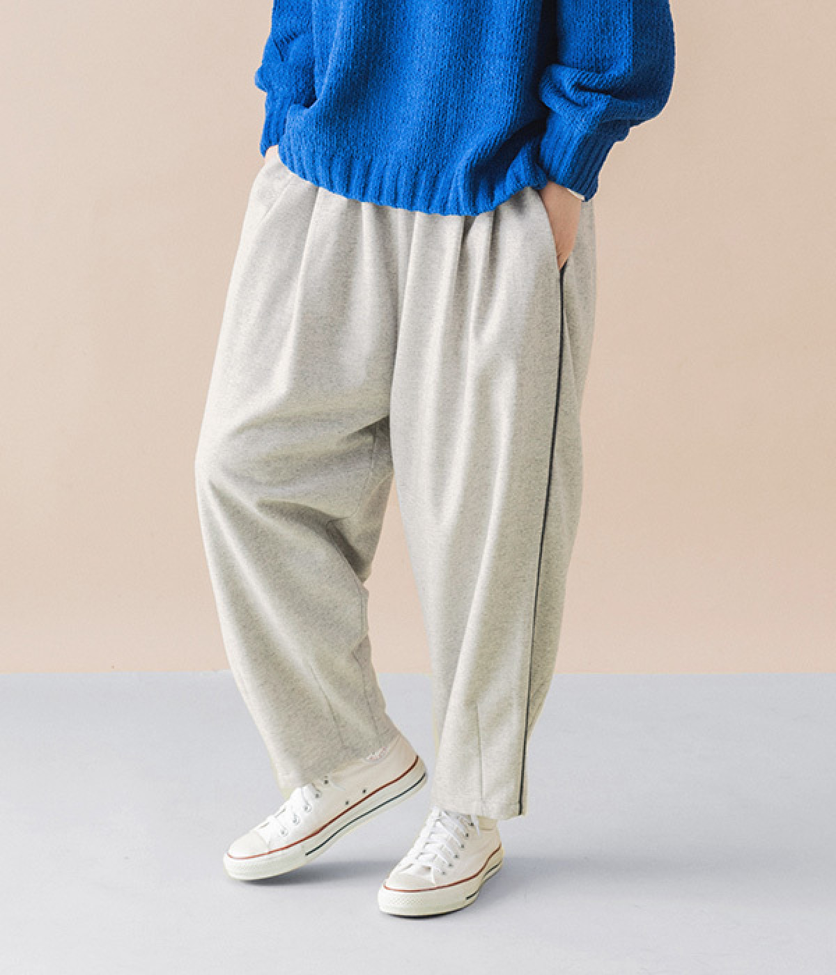 ウール混パイピングバルーンパンツ(ライトグレー-ONESIZE)