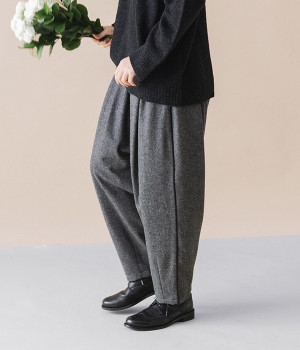 ウール混パイピングバルーンパンツ(ブラック-ONESIZE)