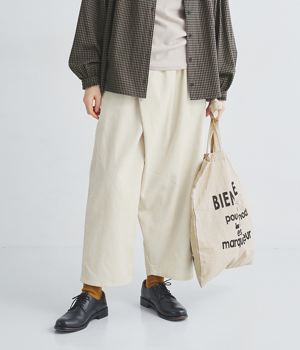 コットンコーデュロイラップパンツ(アイボリー-ONESIZE)