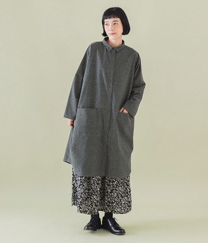 起毛コットン　シャツチュニック(グレー-ONESIZE)