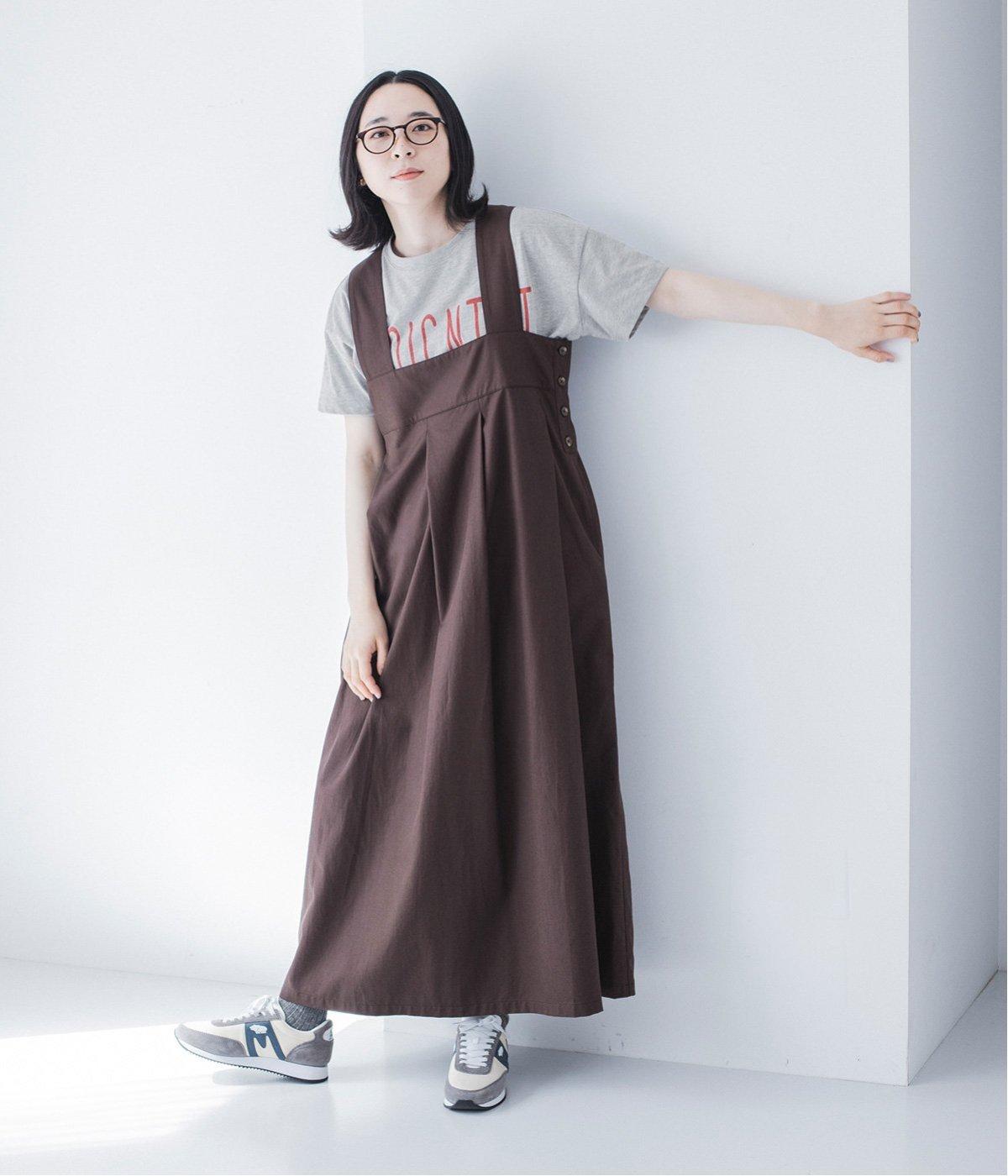 テンセルコットンジャンパースカート(ブラウン-ONESIZE)