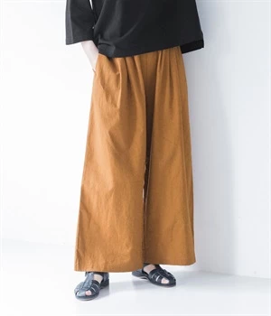 コットンリネン タックワイドパンツ(オレンジ-ONESIZE)