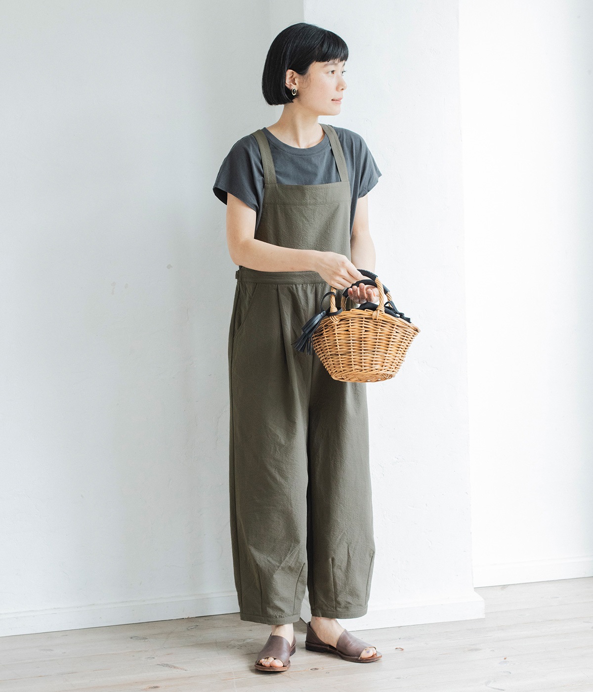 サッカー素材サロペット(カーキ-ONESIZE)