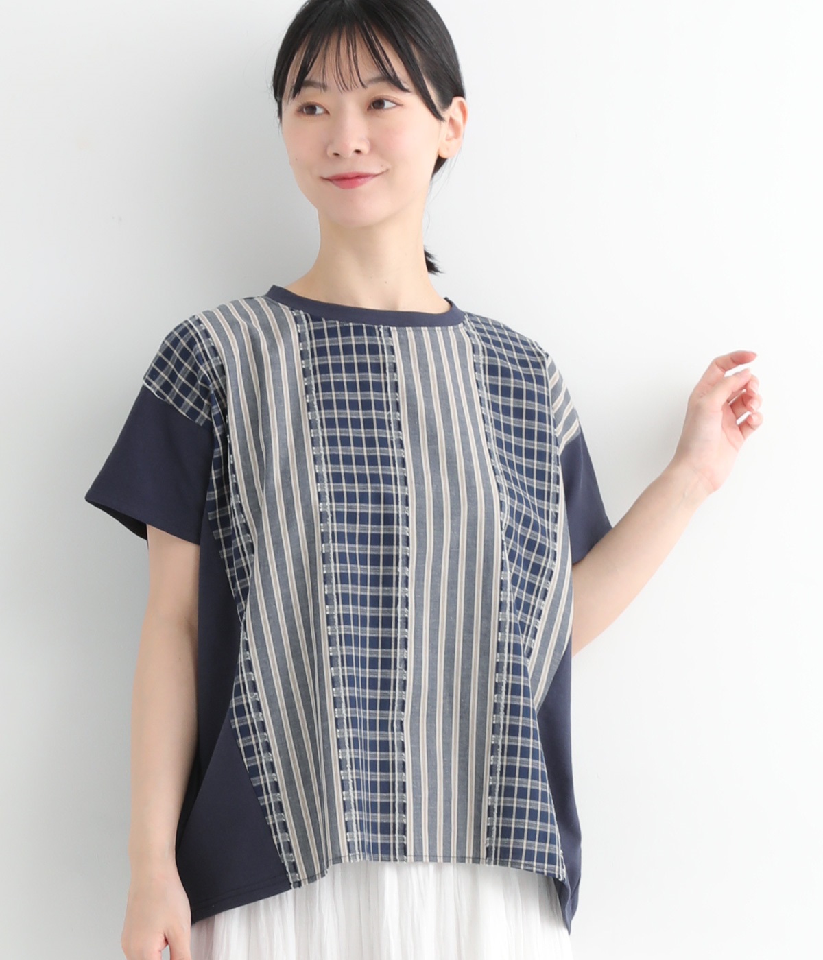 コットン別地切り替えプルオーバー(ネイビー-ONESIZE)