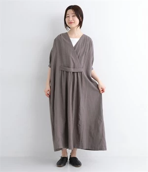 5分袖カシュクール風ワンピース(チャコール-ONESIZE)