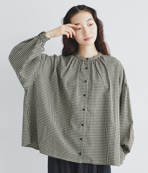起毛ギンガムブラウス(ホワイト-ONESIZE)